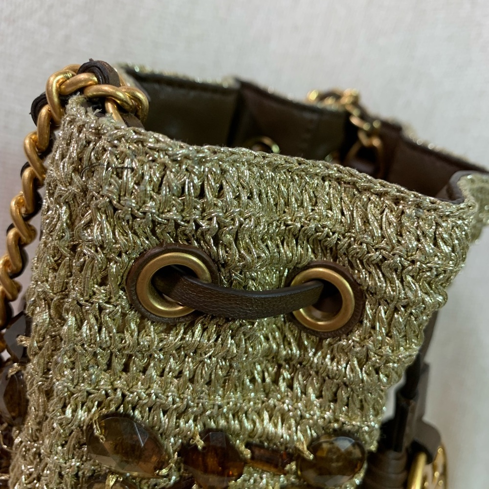 NEW Tory Burch Soft Fleming Gold Crochet Jewel Mini Bucket Tote/Crossbody Bag - Picture 14 of 16